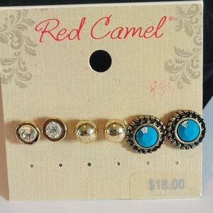 🌟FREE🌟Red Camel Gold and Blue Earring Trio